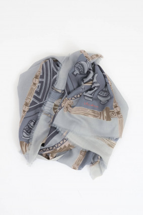 Woll-Schal in Hellblau/Navy/Beige
