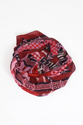 Woll-Schal in Rot/Rosa/Lila