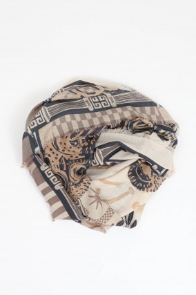 Woll-Schal in Beige/Camel/Schwarz