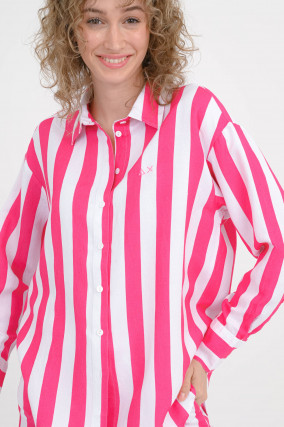 Gestreifte Bluse aus Leinen-Mix in Pink/Bianco