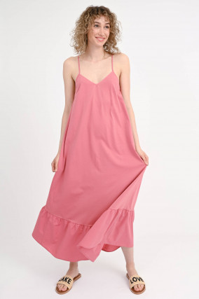Maxi-Kleid mit Volantsaum in Rosa Scuro