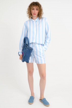 Shorts aus Leinen-Mix in Bianco/Azzur