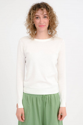 Feinstrick Pullover aus Baumwolle in Bianco