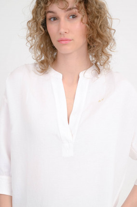 Tunika aus Leinen-Mix in Bianco