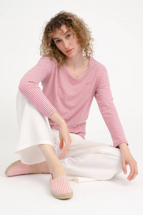 Gestreiftes Langarm-Shirt in Rosa Scuro/Weiß