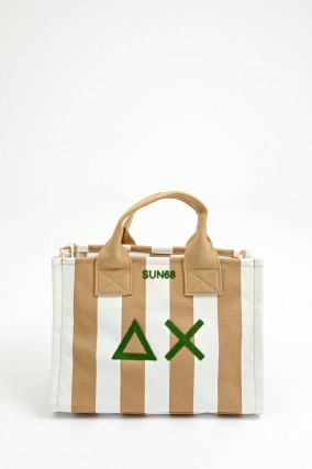 Gestreifte Medium Canvas Tote in Dark Beige/Weiß