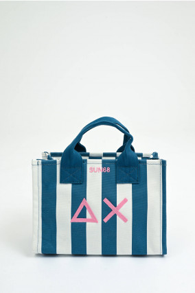 Gestreifte Medium Canvas Tote in Blau/Weiß