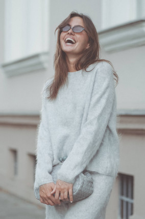 Brushed Cashmere Pullover in Hellgrau