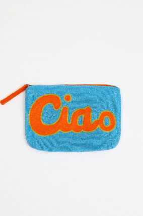 Perlen-Clutch CIAO in Türkis/Orange