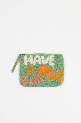 Perlen-Clutch HAVE A NICE DAY in Grün/Orange