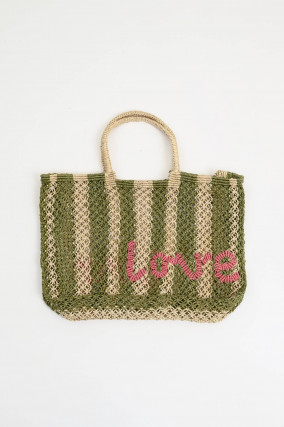 Shopper LAVINIA LOVE in Natur/Grün gestreift