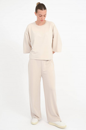 Sweatpants mit weitem Bein in Creme