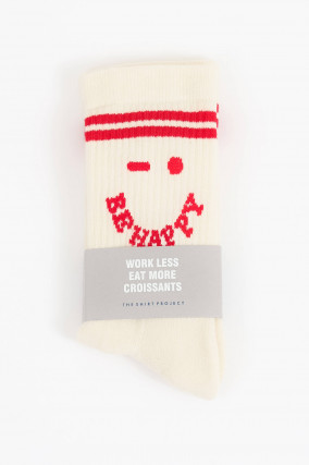 Hohe Socken BE HAPPY in Creme/Rot