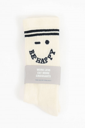 Hohe Socken BE HAPPY in Creme/Schwarz