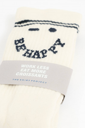 Hohe Socken BE HAPPY in Creme/Schwarz