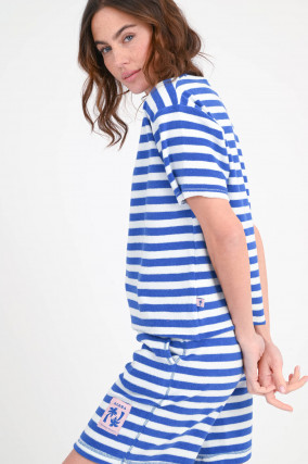 Shirt aus Baumwoll-Frottee in Blau/Weiß