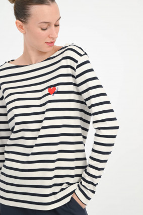 Gestreiftes Langarmshirt in Schwarz/Creme