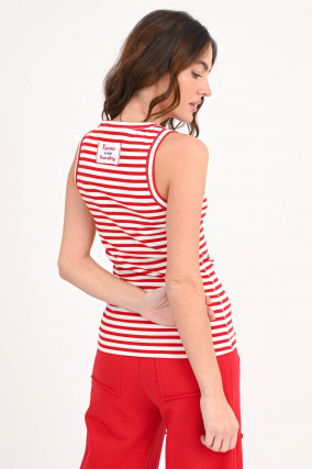 Gestreiftes Ripp-Tanktop in Weiß/Rot