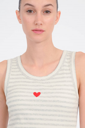 Gestreiftes Ripp-Tanktop in Hellgrau/Creme
