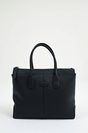 Shopper DI aus genarbtem Leder in Schwarz