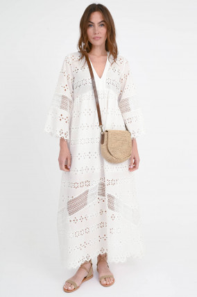 Maxi-Kleid RICELLI mit Lochstickerei in Weiß