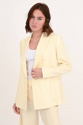 Zweireihiger Leinen-Mix Blazer in Pastellgelb