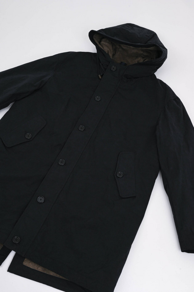 04651/ A trip in a bag Parka aus Material-Mix in Navy