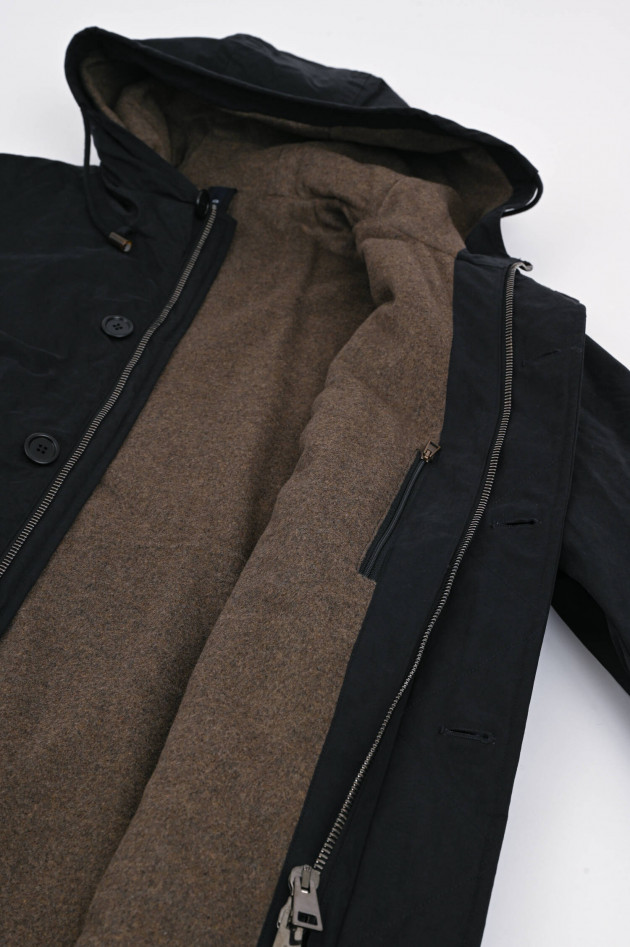 04651/ A trip in a bag Parka aus Material-Mix in Navy