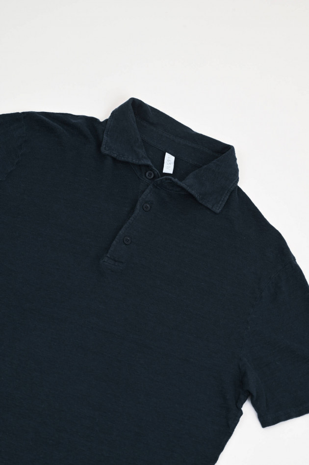 04651/ A trip in a bag Polo-Shirt aus Leinen in Navy