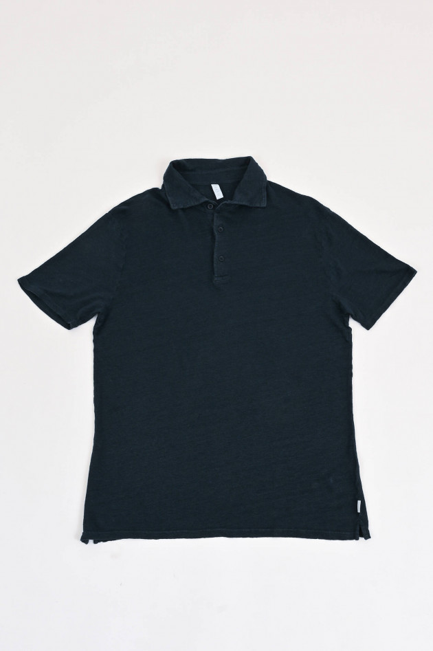 04651/ A trip in a bag Polo-Shirt aus Leinen in Navy