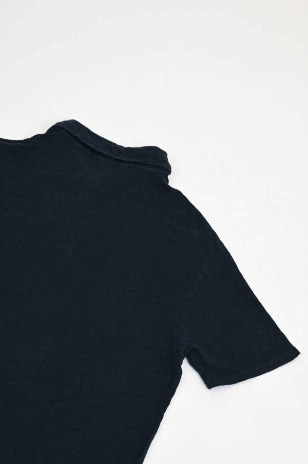 04651/ A trip in a bag Polo-Shirt aus Leinen in Navy