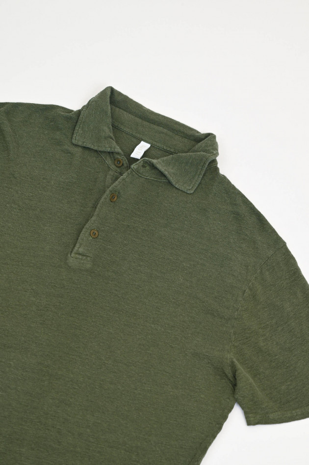 04651/ A trip in a bag Polo-Shirt aus Leinen in Oliv
