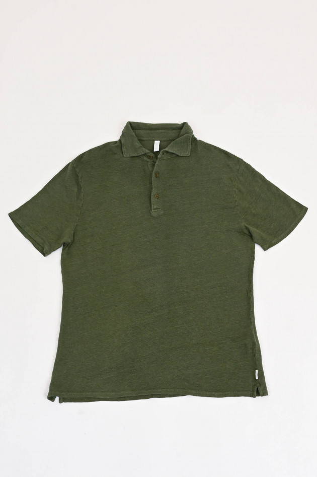 04651/ A trip in a bag Polo-Shirt aus Leinen in Oliv