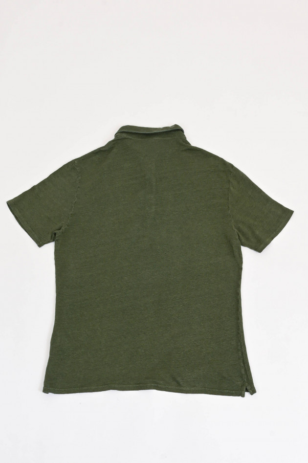 04651/ A trip in a bag Polo-Shirt aus Leinen in Oliv