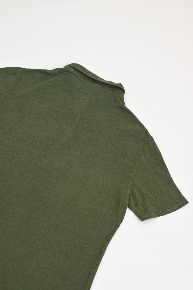 04651/ A trip in a bag Polo-Shirt aus Leinen in Oliv