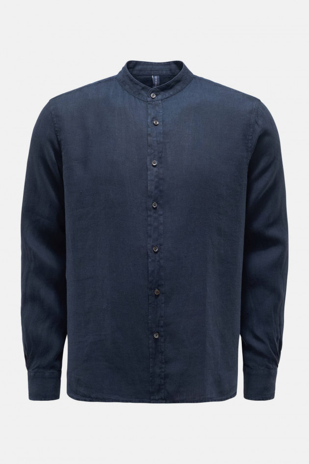 04651/ Leinenhemd mit Stehkragen in Navy
