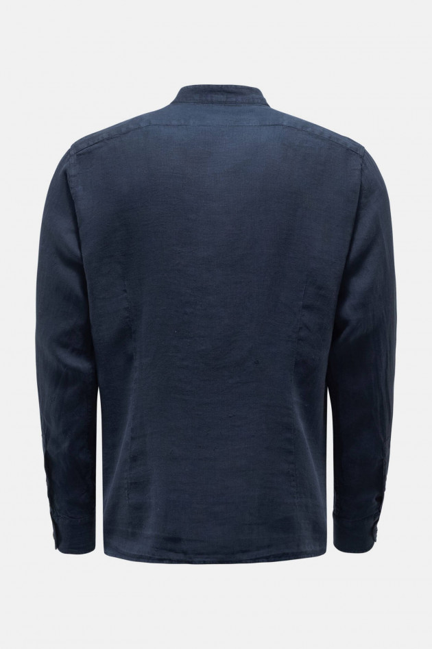 04651/ Leinenhemd mit Stehkragen in Navy