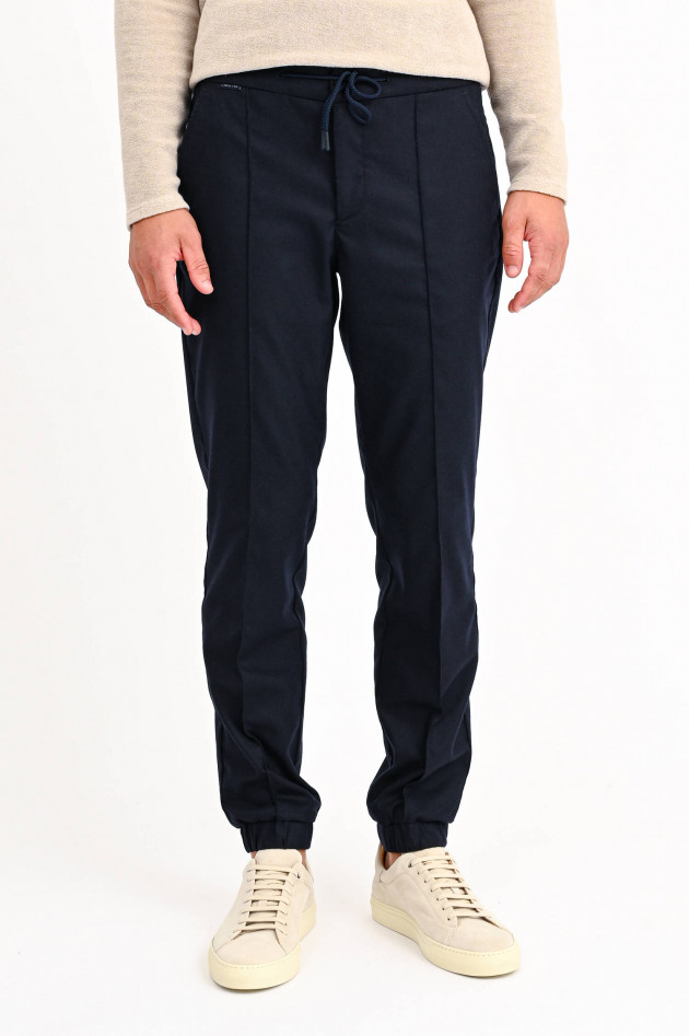 04651/ Sportliche Flanell-Hose mit Bügefalten in Navy