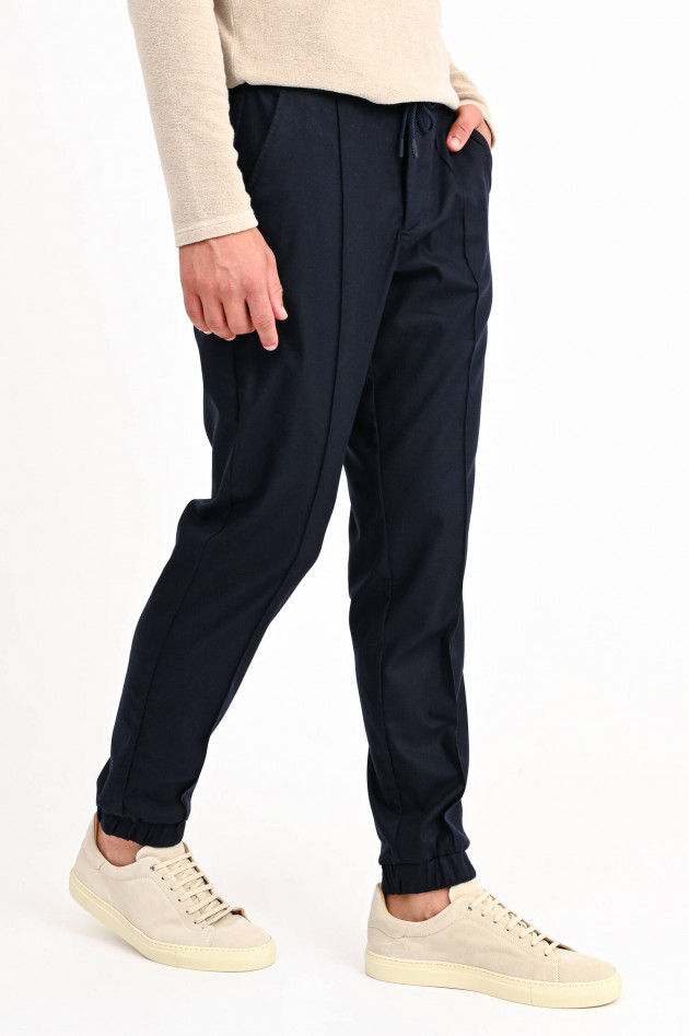 04651/ Sportliche Flanell-Hose mit Bügefalten in Navy