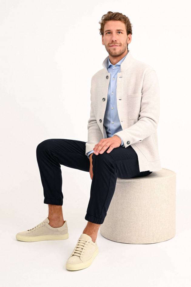 04651/ Sportliche Flanell-Hose mit Bügefalten in Navy