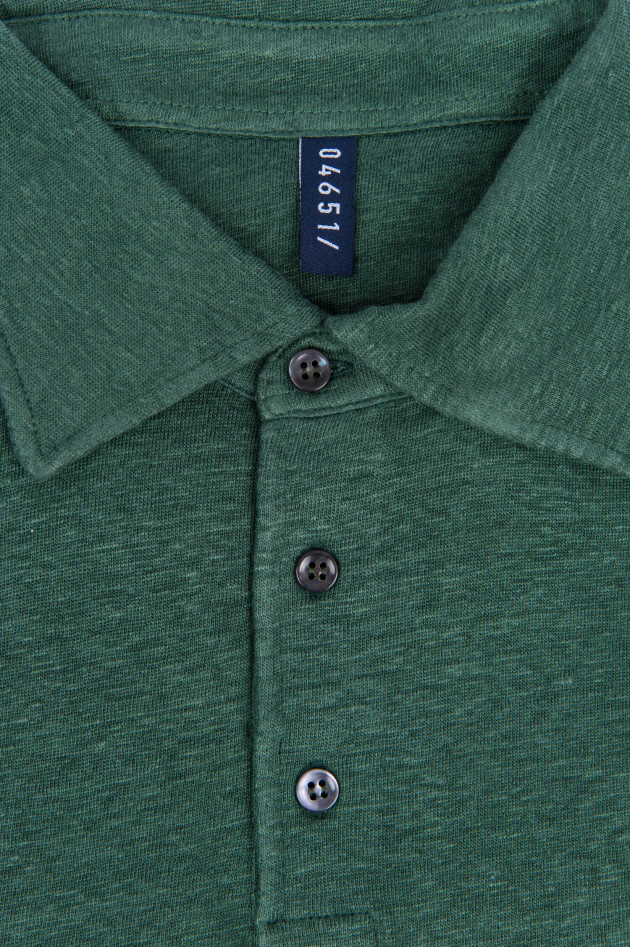 04651/ Leinen Poloshirt in Dunkelgrün