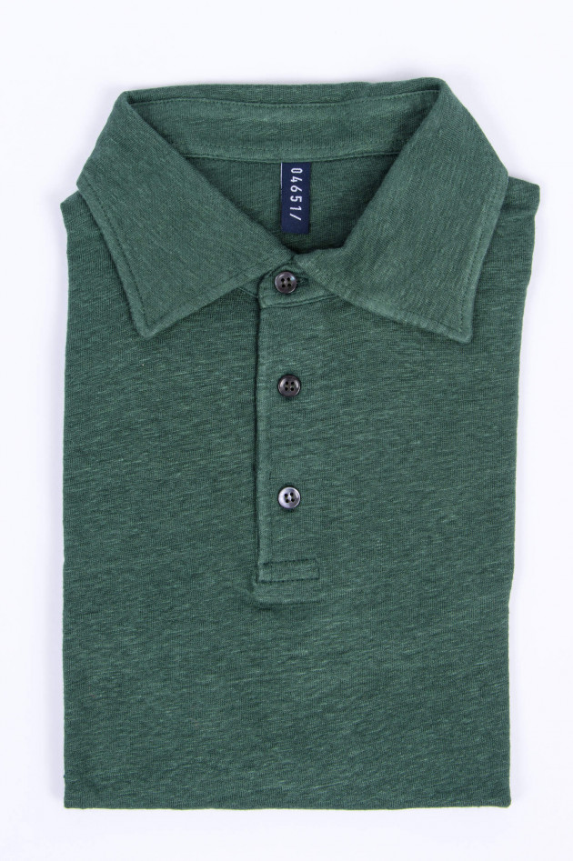 04651/ Leinen Poloshirt in Dunkelgrün