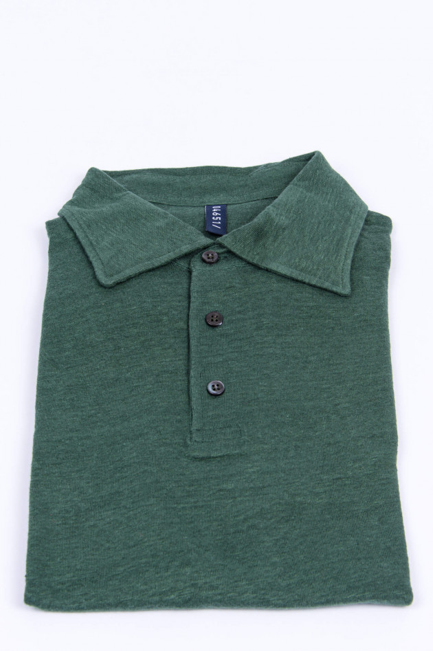 04651/ Leinen Poloshirt in Dunkelgrün