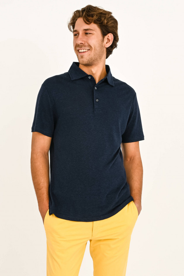 04651/ Polo aus Leinen-Mix in Navy