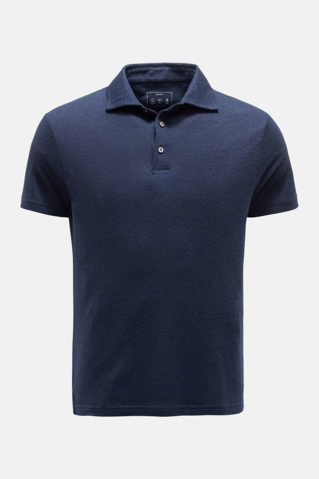 04651/ Leinen-Mix Poloshirt in Navy