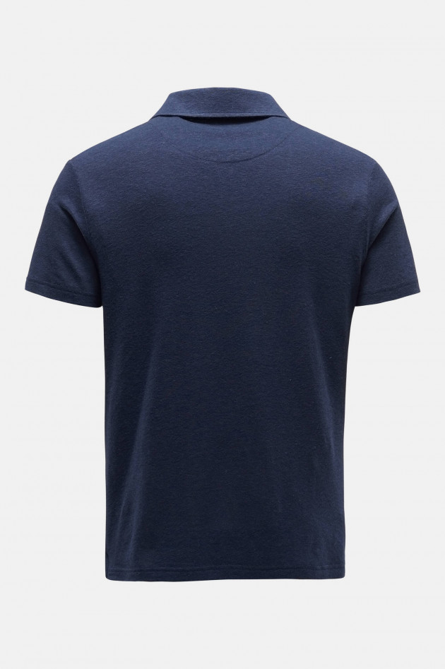 04651/ Leinen-Mix Poloshirt in Navy