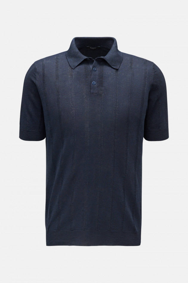 04651/ Poloshirt LINEN KNIT mit Streifen in Navy