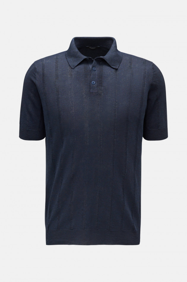 04651/ Poloshirt LINEN KNIT mit Streifen in Navy