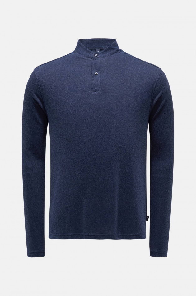 04651/ Polo Shirt aus Leinen-Mix in Navy