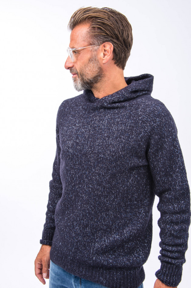 04651/ Strick-Hoodie in Navy meliert